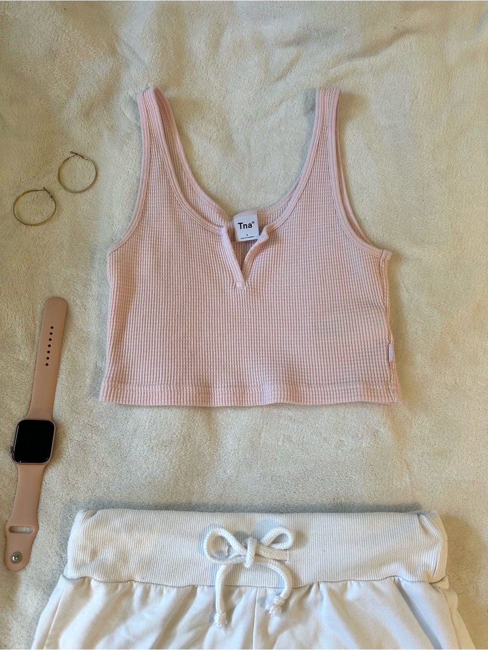 Aritzia Tna Light Pink Waffle Notch Tank